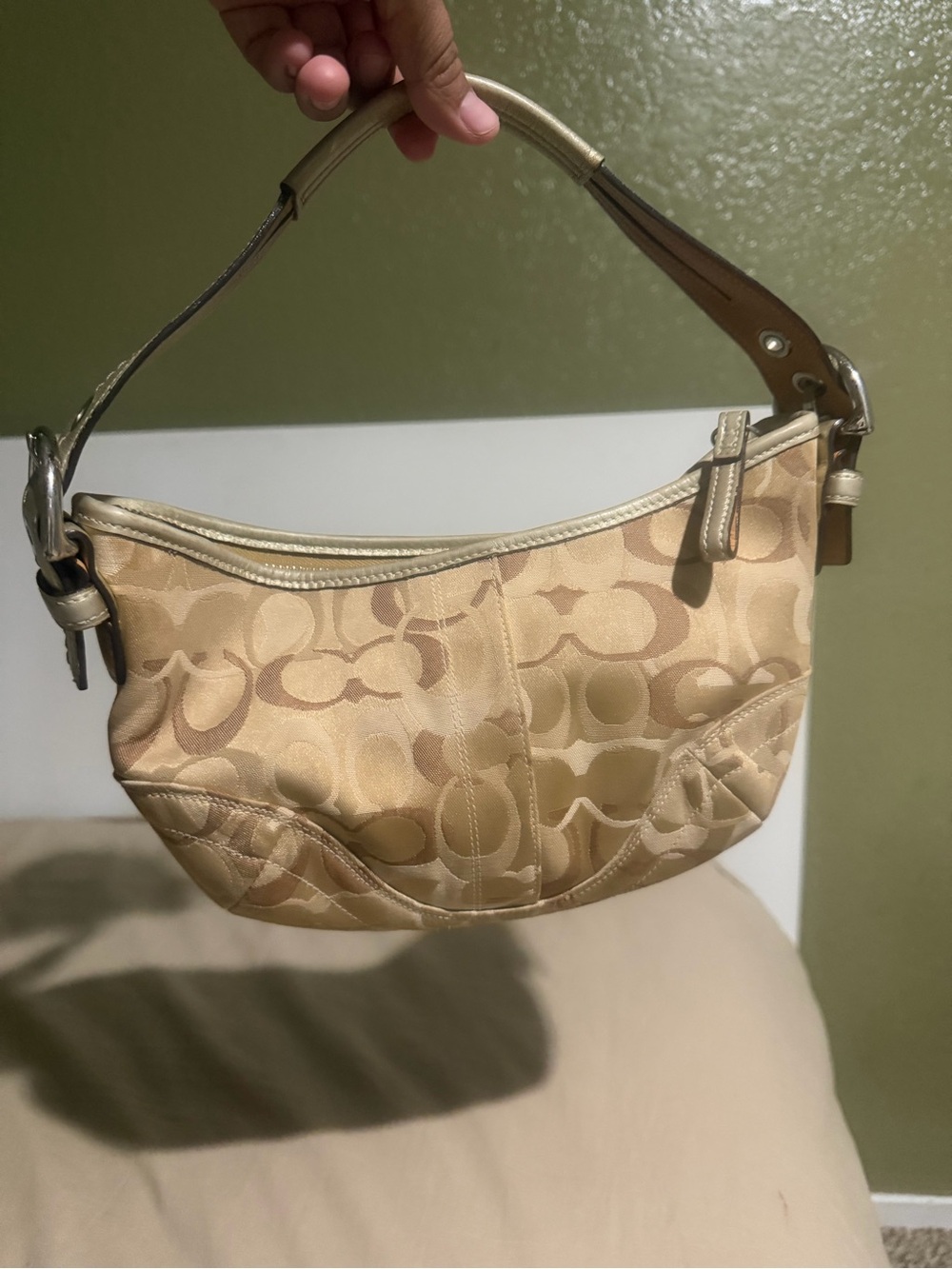 Coach Soho Signature Jacquard Hobo Shoulder Bag Gold Beige Y2K Purse